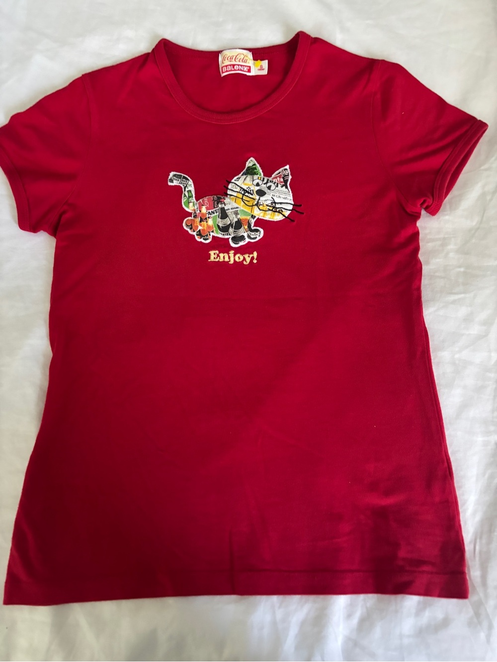 Coca Cola Red Kids Short Sleeve Tee with Colorful Cat Patch